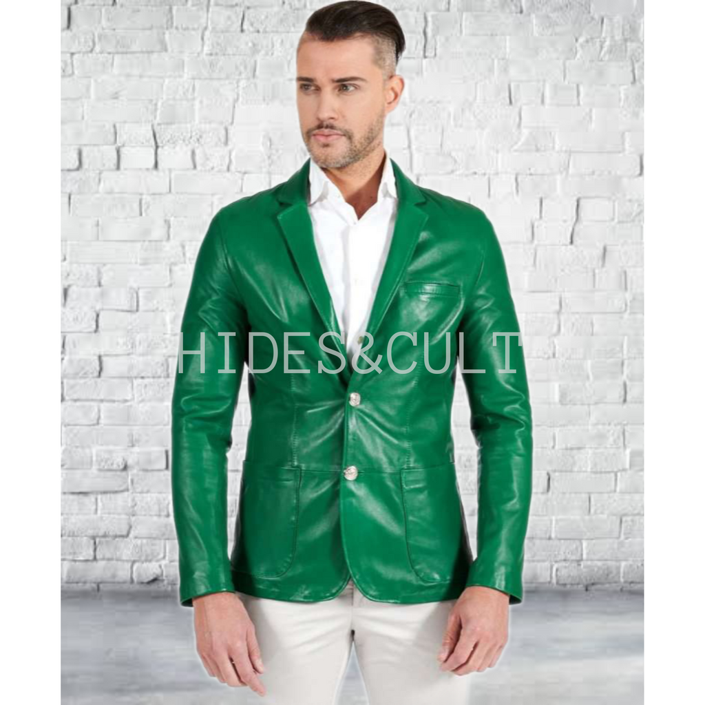 Men's Green Slim Fit Business Leather Blazer