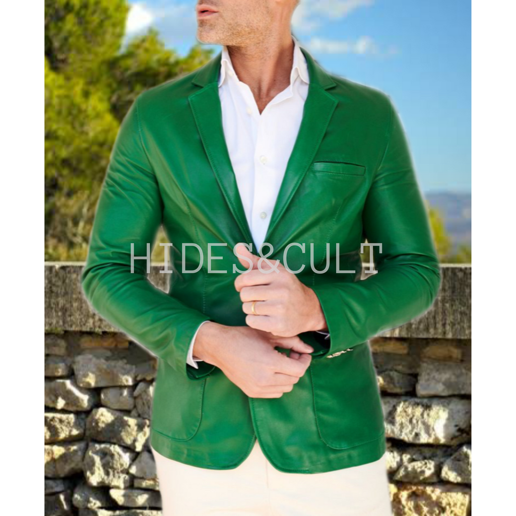Men's Green Slim Fit Business Leather Blazer