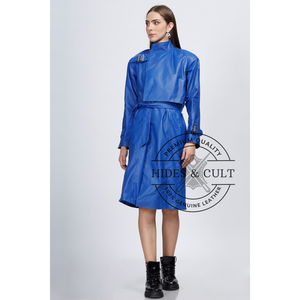 Womens Royal Blue Belted Coat