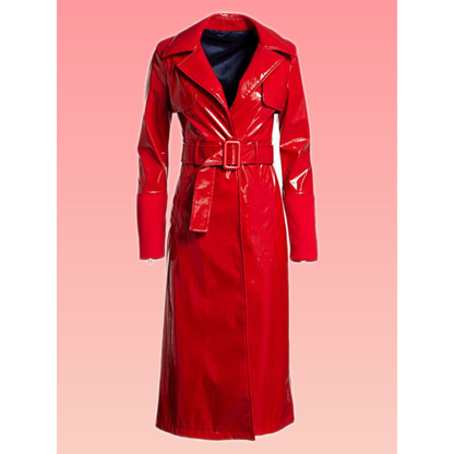 Gal Gadot Red Notice The Bishop Red Patent Leather Trench Coat