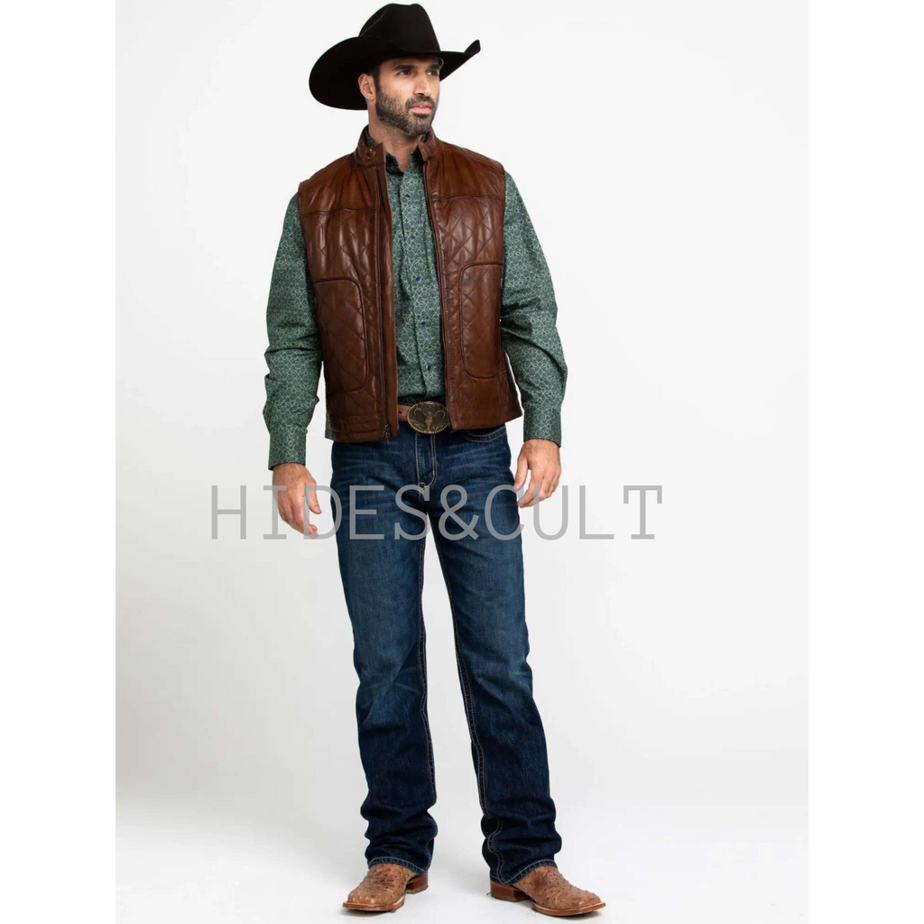 Men's Vintage Brown Cowboy Genuine Leather Vest