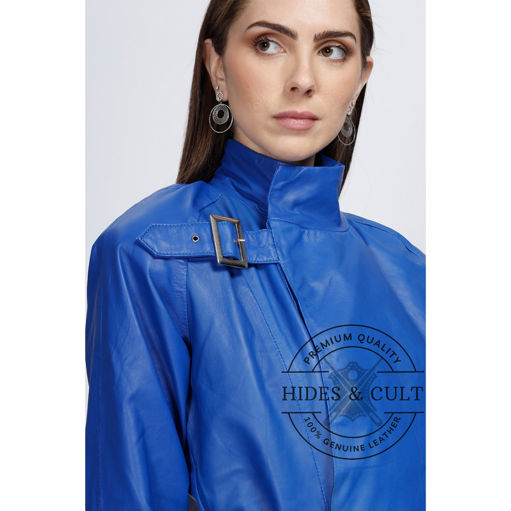 Womens Royal Blue Belted Coat