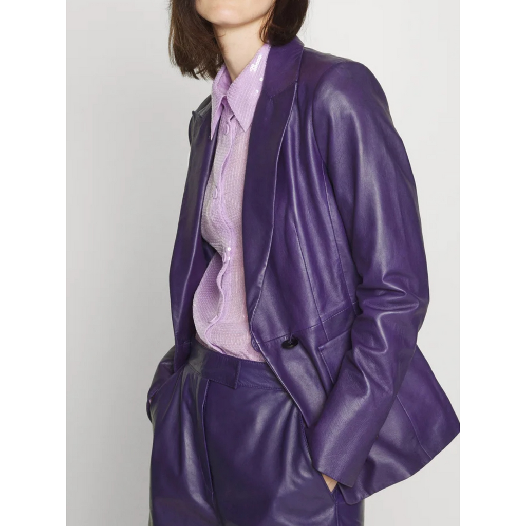 Women's Violet Purple Genuine Leather Blazer
