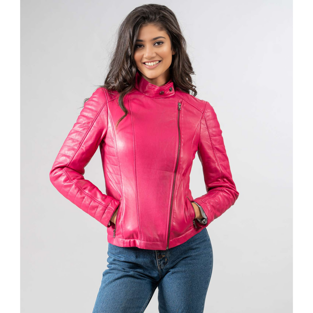 Women's Electric Pink Motorcycle Biker Real Leather Jacket | Hides&Cult
