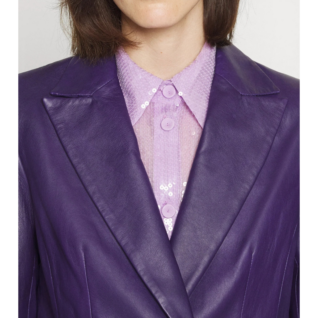 Women's Violet Purple Genuine Leather Blazer
