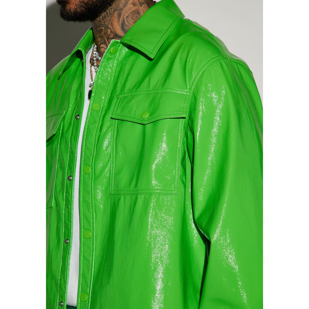 Men's Red Vinyl Effect Patent Genuine Leather Shirt - also available in Green