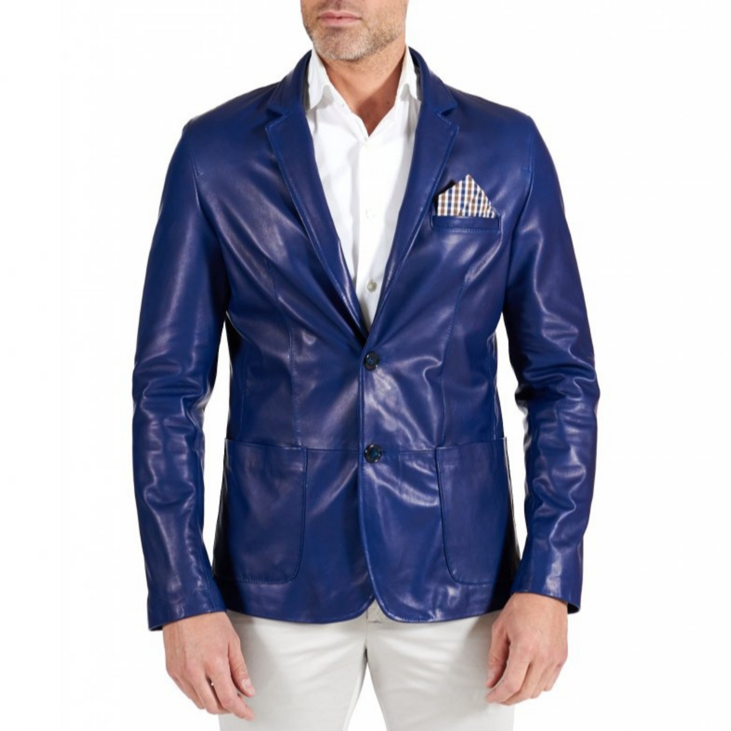 Men's Navy Blue Slim Fit Business Leather Blazer