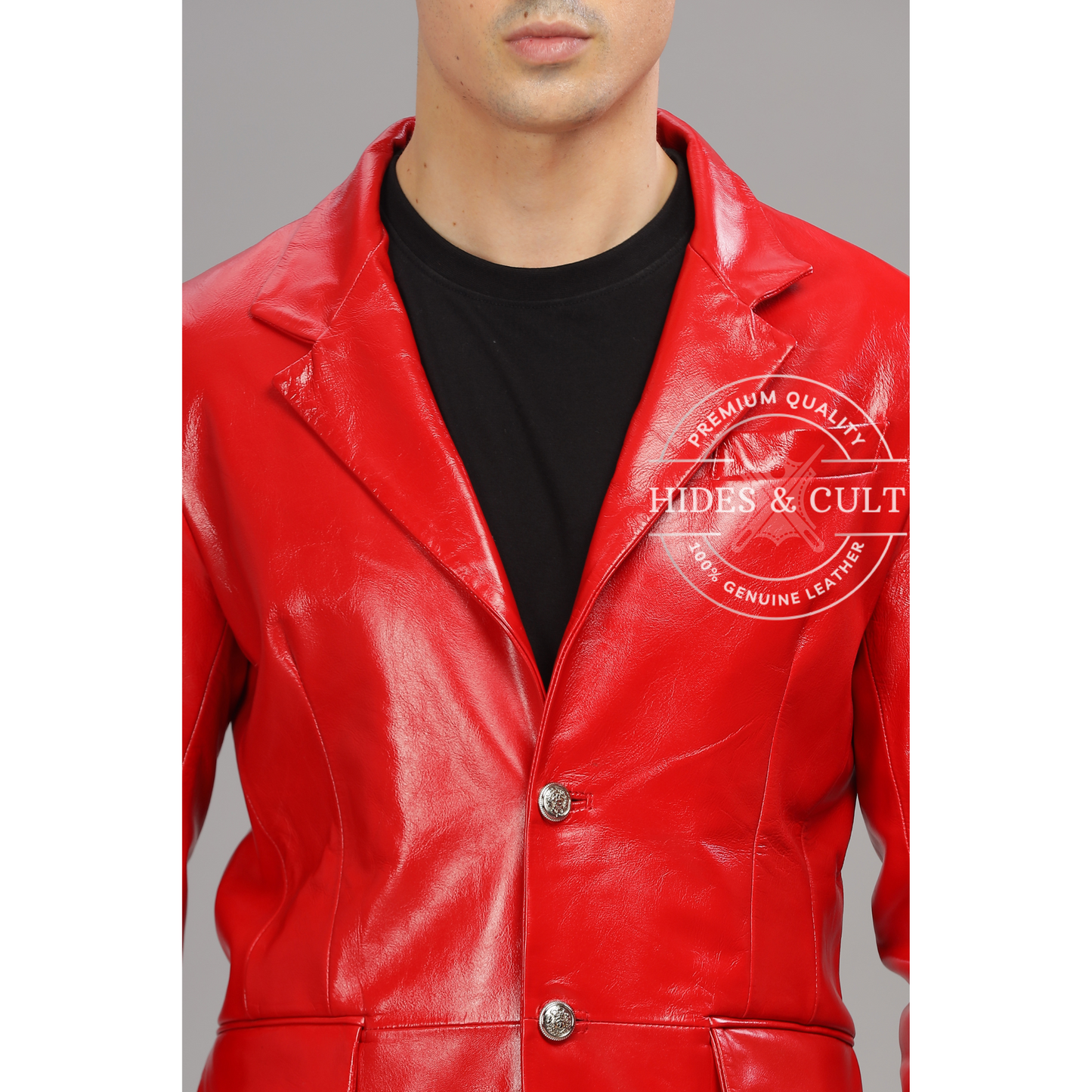 Men's Red Slim Fit Business Leather Blazer