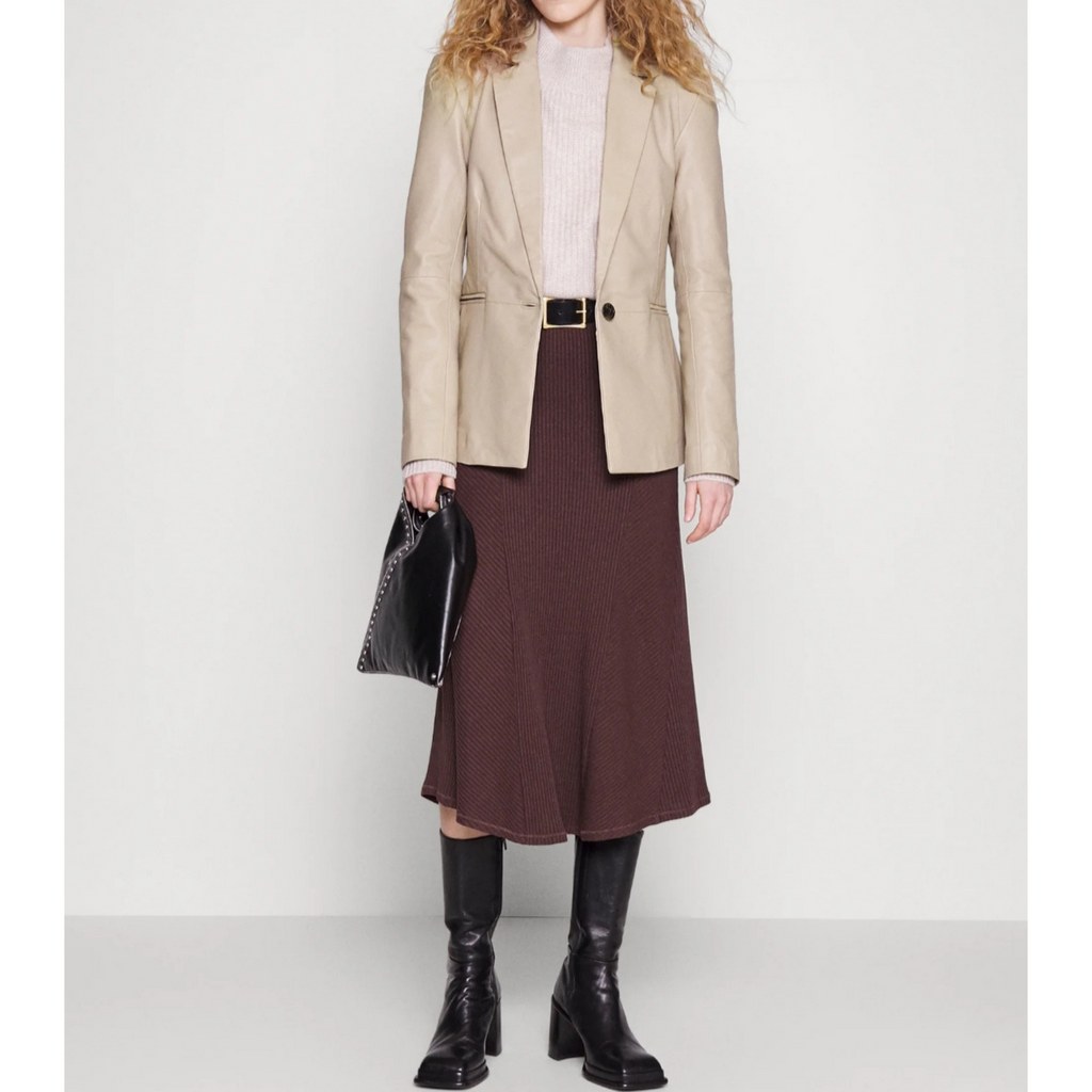 Women's Green Single Buttoned Genuine Leather Blazer