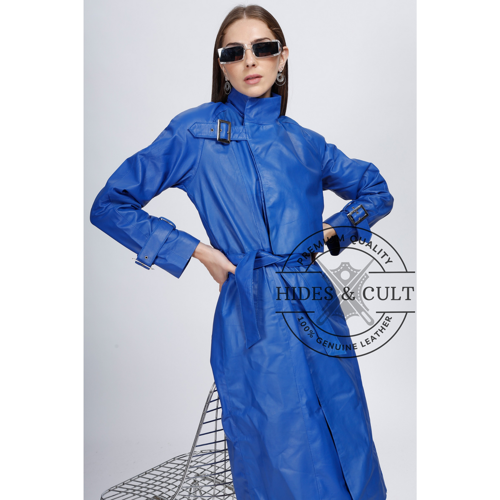 Womens Royal Blue Belted Coat