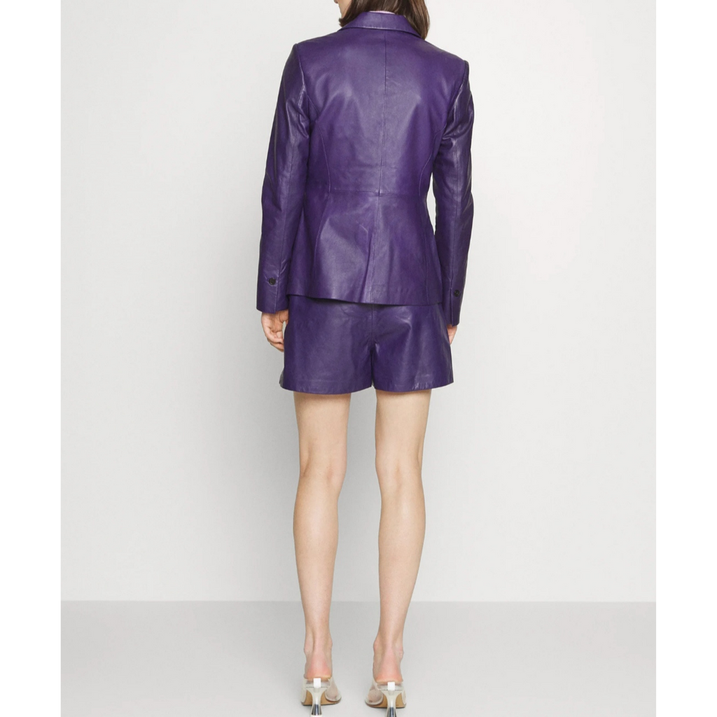Women's Violet Purple Genuine Leather Blazer