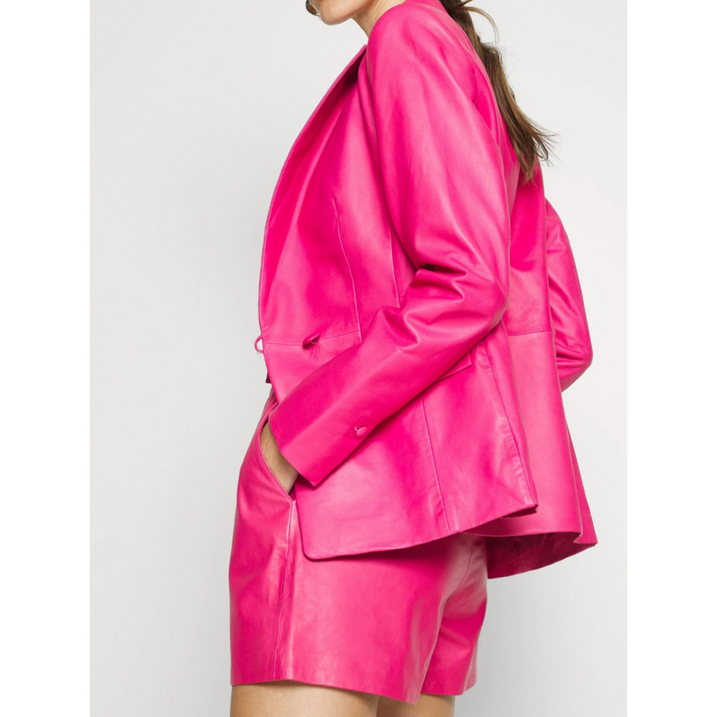 Women's Violet Purple Genuine Leather Blazer