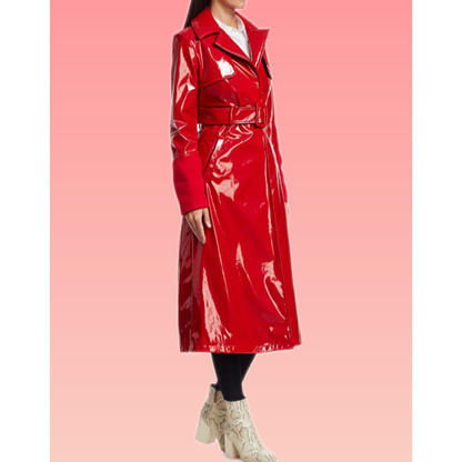 Gal Gadot Red Notice The Bishop Red Patent Leather Trench Coat