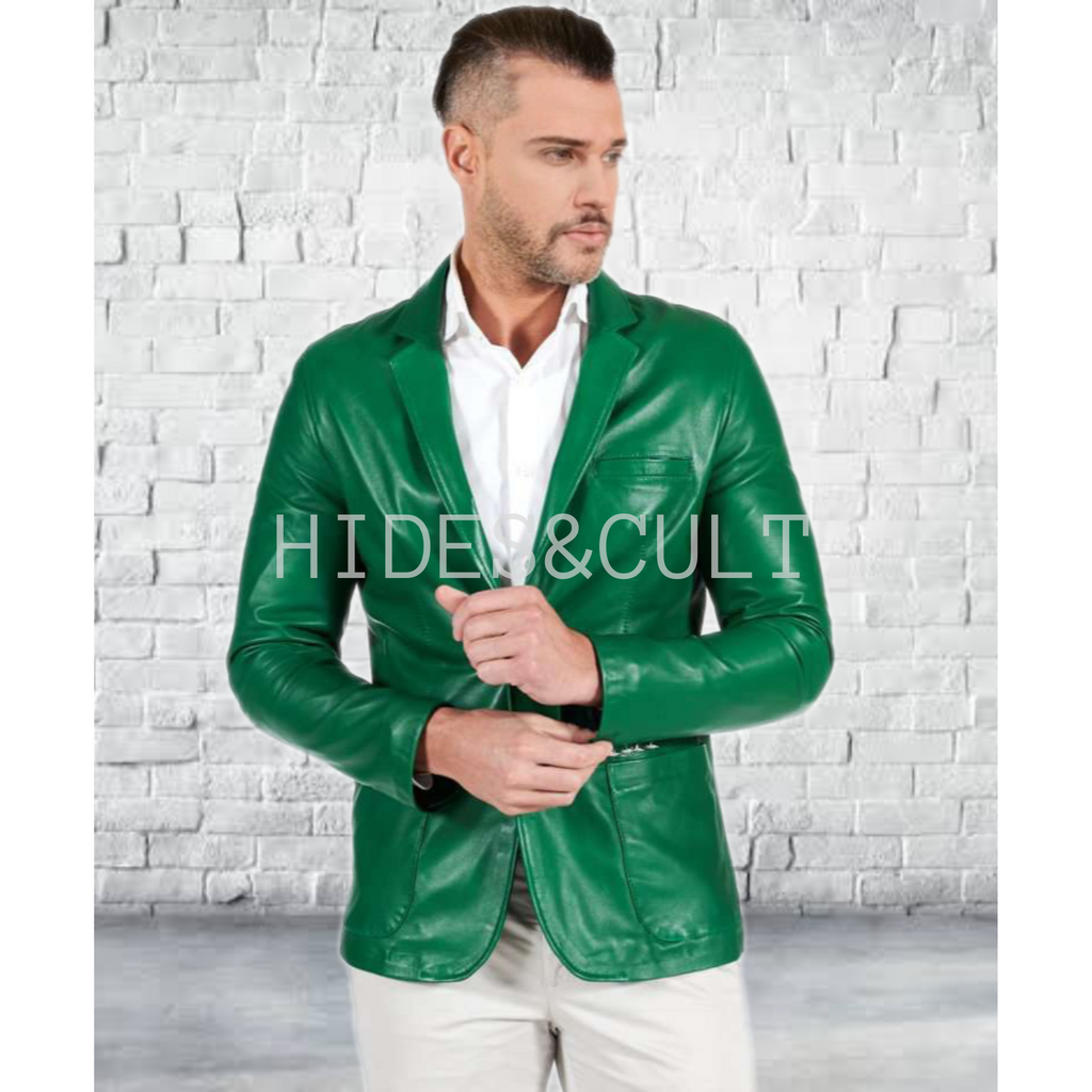 Men's Green Slim Fit Business Leather Blazer