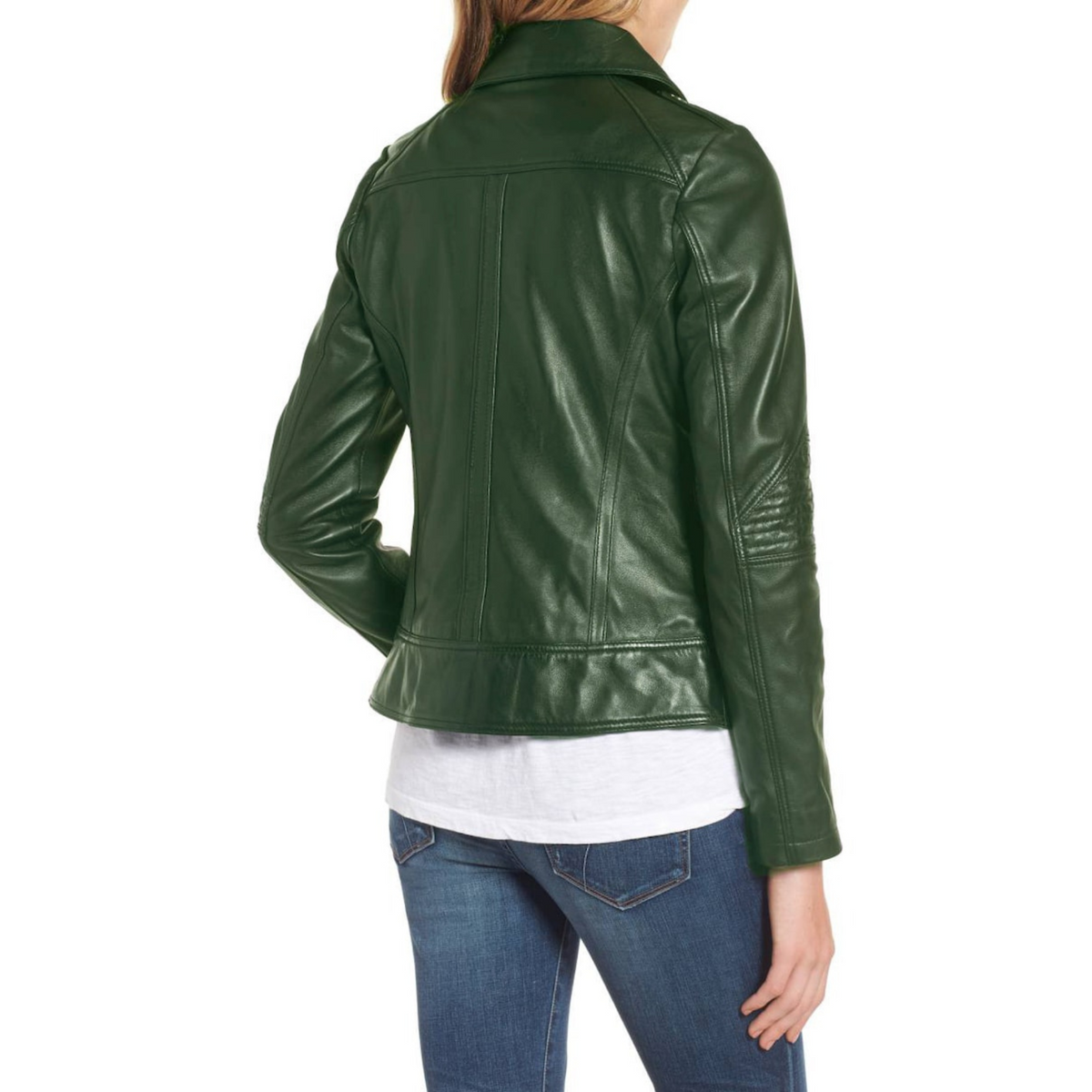 Women's Dark Green Motorcycle Biker Genuine Leather Jacket