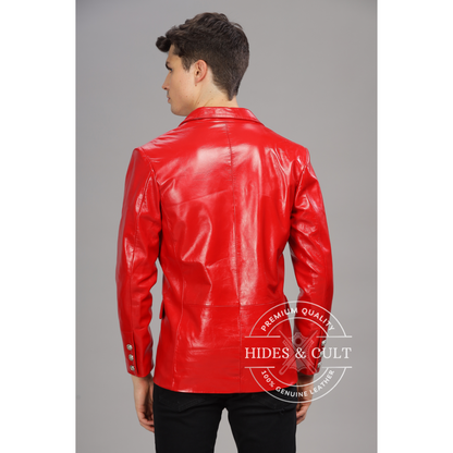 Men's Red Slim Fit Business Leather Blazer