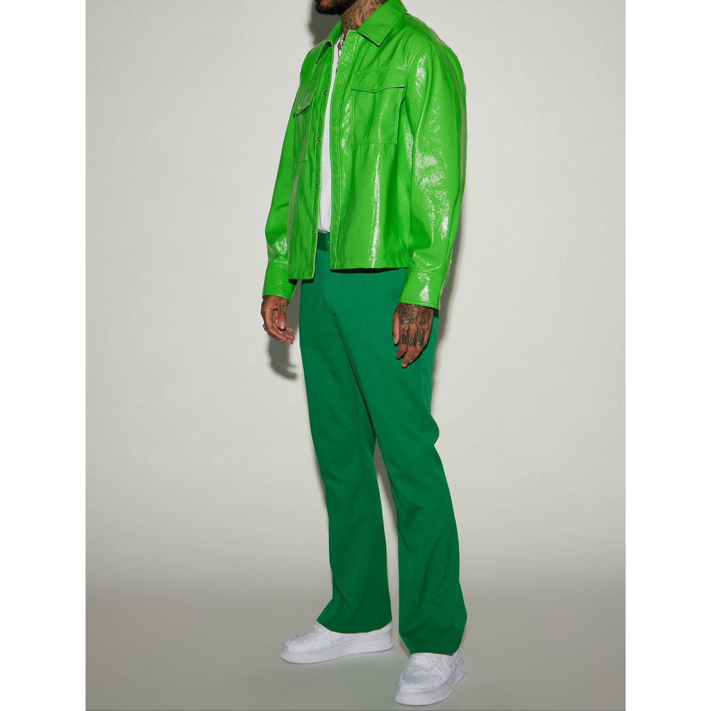 Men's Red Vinyl Effect Patent Genuine Leather Shirt - also available in Green