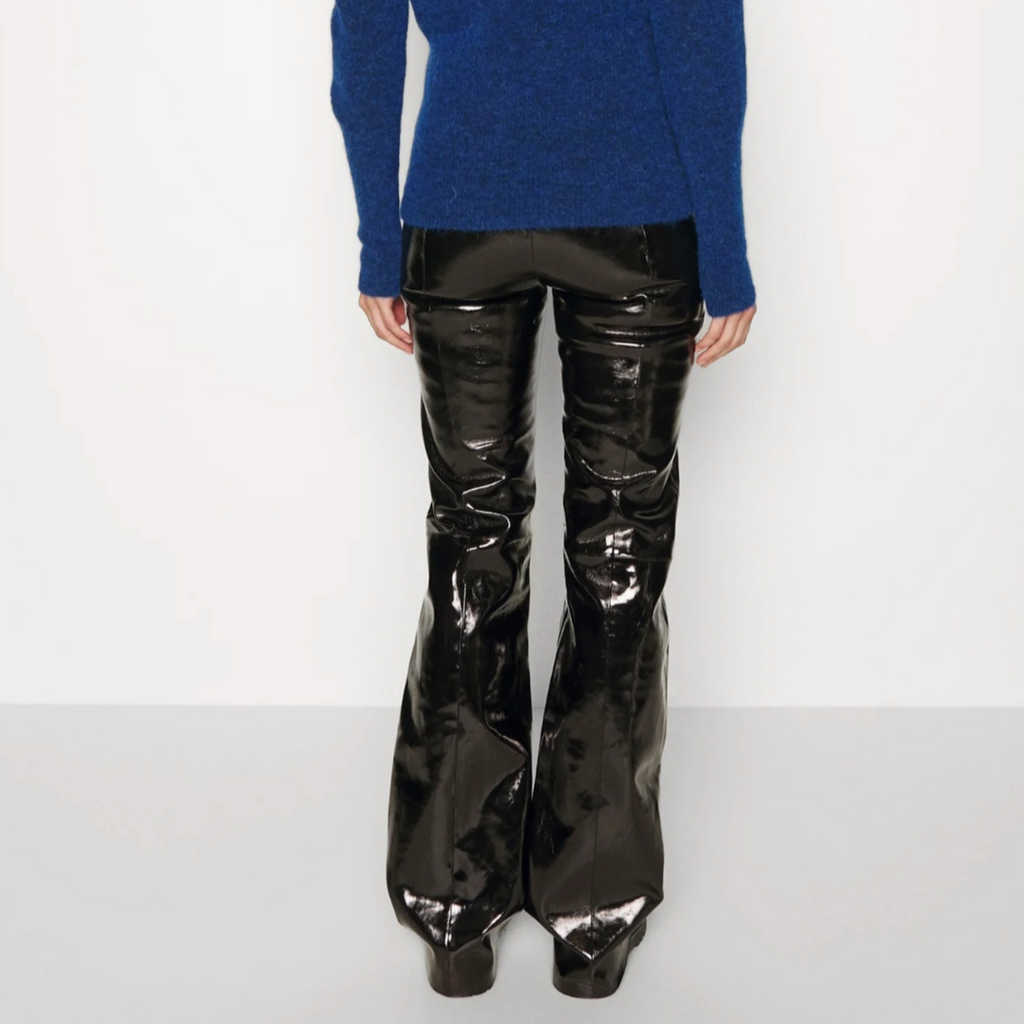 Women's Black Patent Vinyl Effect Straight Leg Genuine Leather Pants