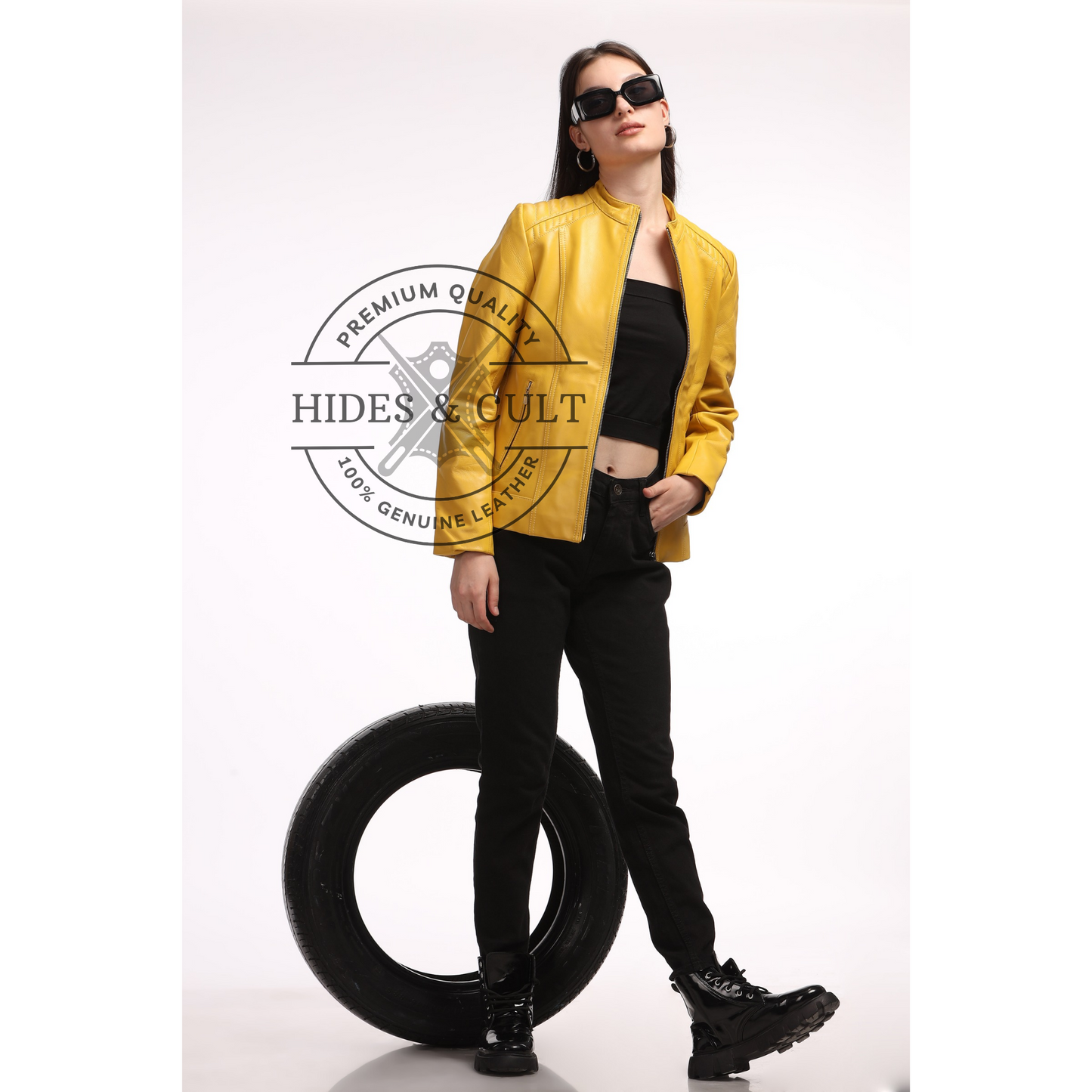 Womens Yellow Genuine Lamb Leather Jacket