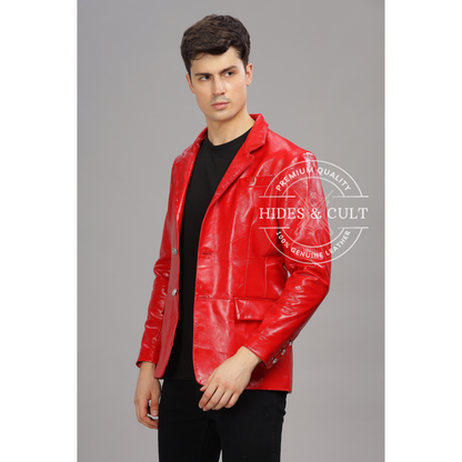 Men's Red Slim Fit Business Leather Blazer