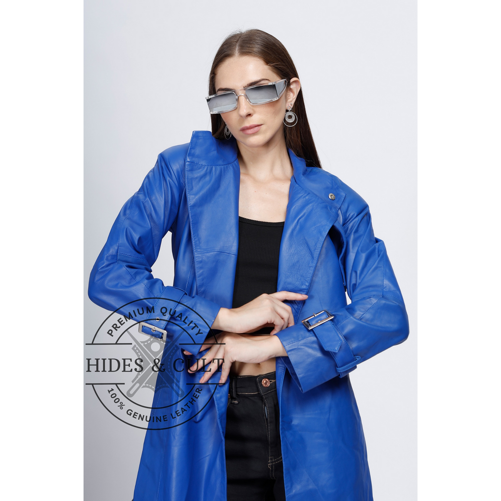 Womens Royal Blue Belted Coat