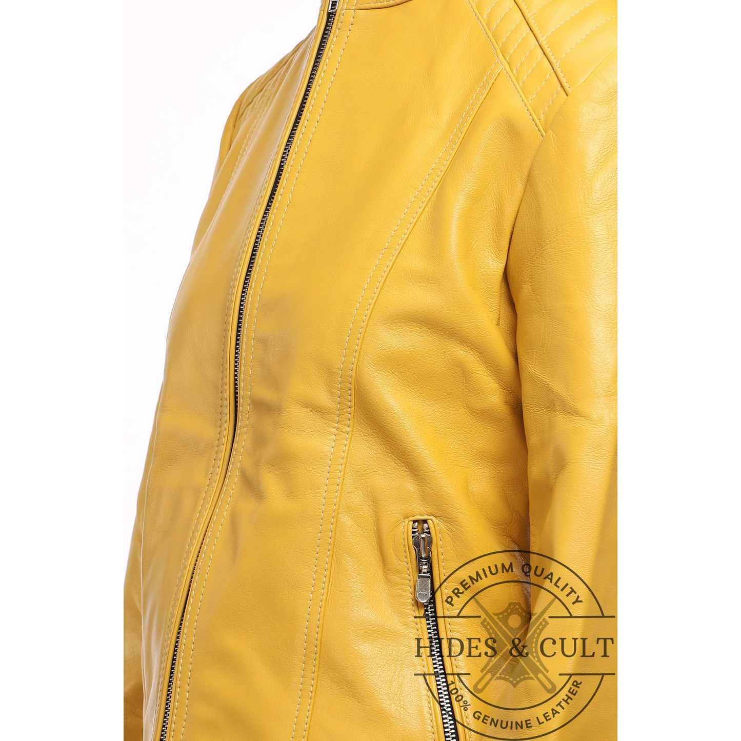 Womens Yellow Genuine Lamb Leather Jacket