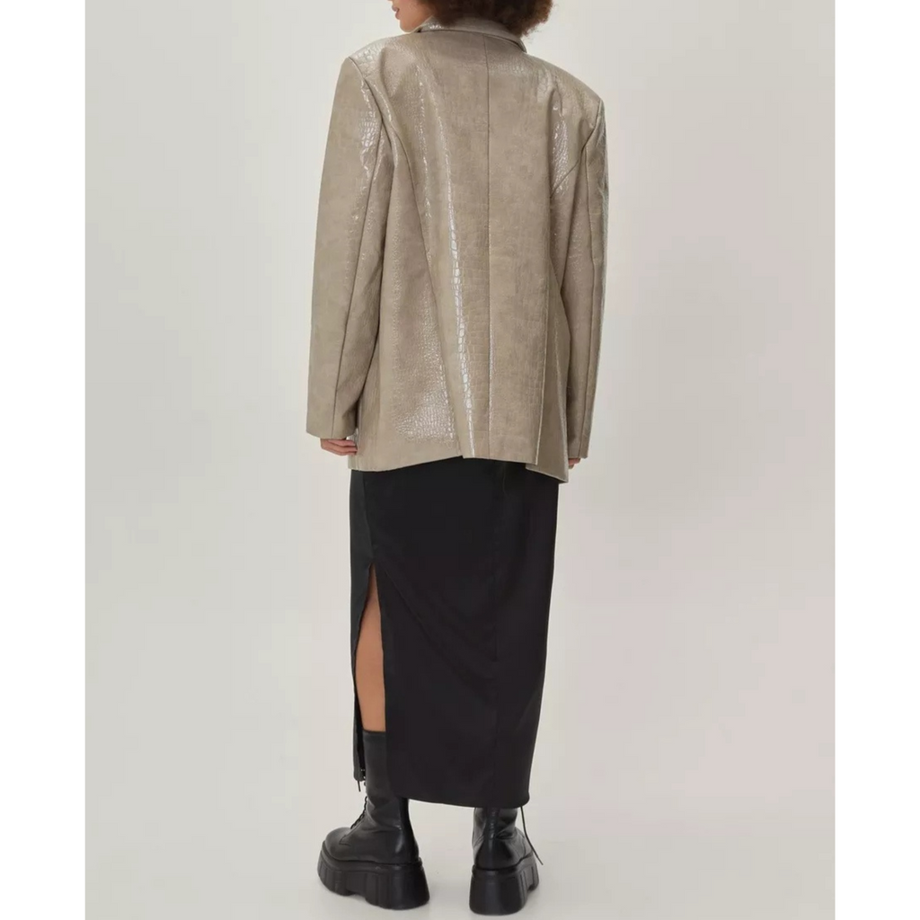 Women's Black Patent Croc Embossed Effect Vinyl Effect Genuine Leather Blazer