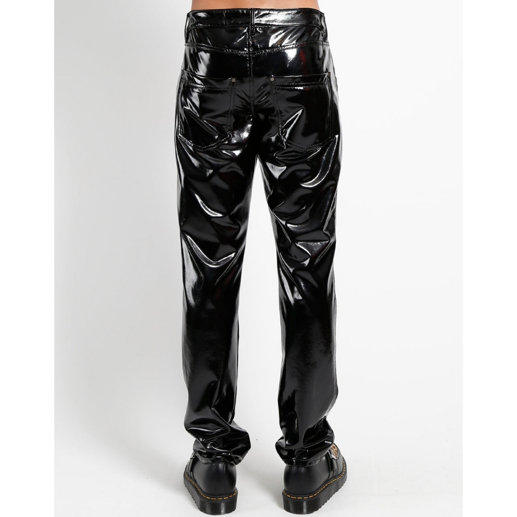 Mens Black Patent Genuine Leather Pant Trouser