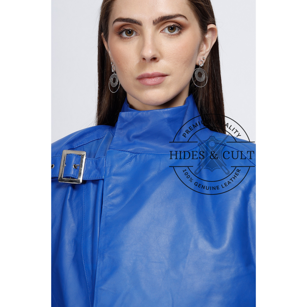 Womens Royal Blue Belted Coat
