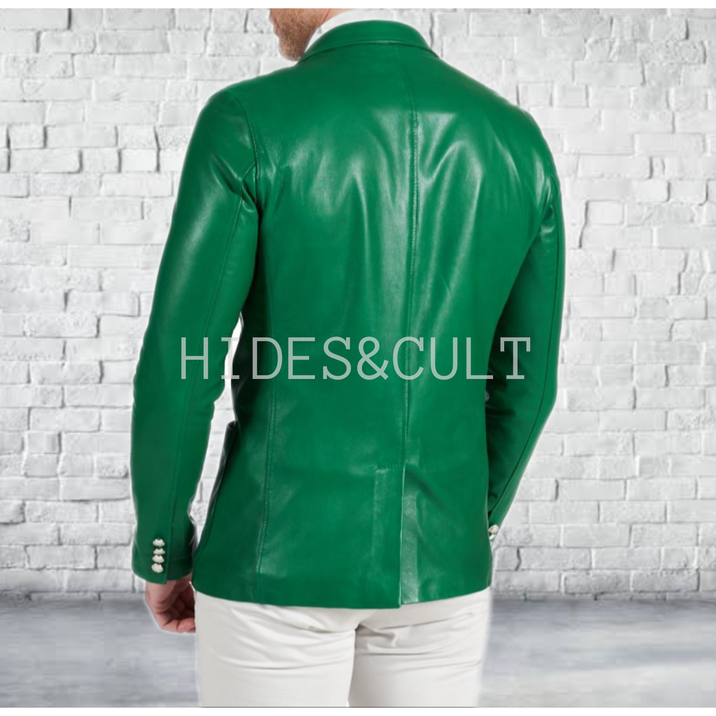 Men's Green Slim Fit Business Leather Blazer