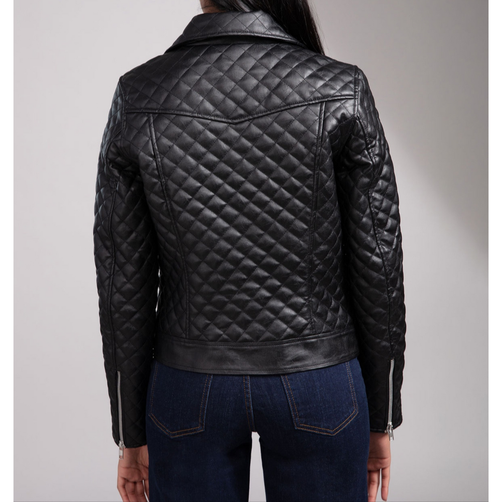 Women's Black Quilted Motorcycle Biker Leather Jacket