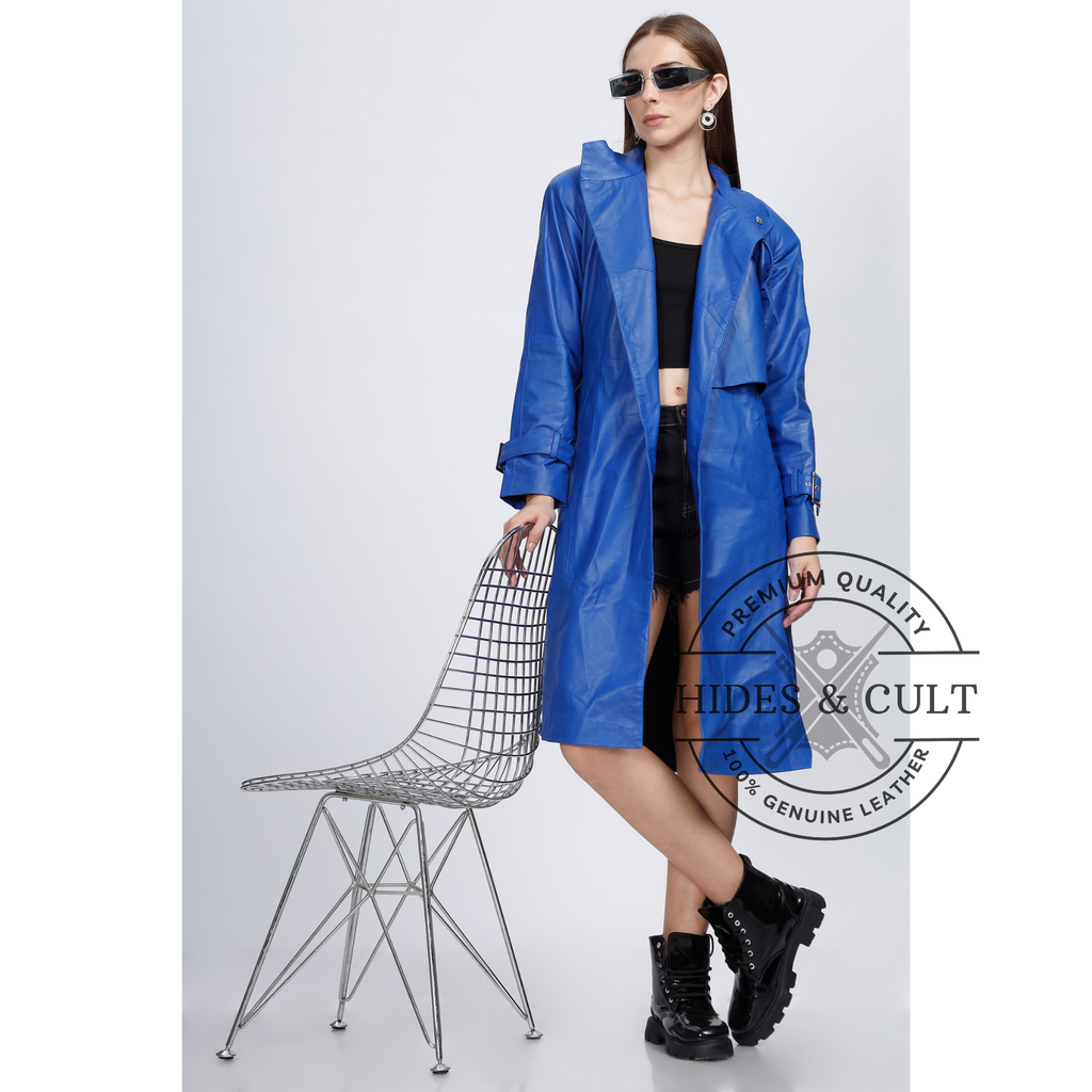 Womens Royal Blue Belted Coat