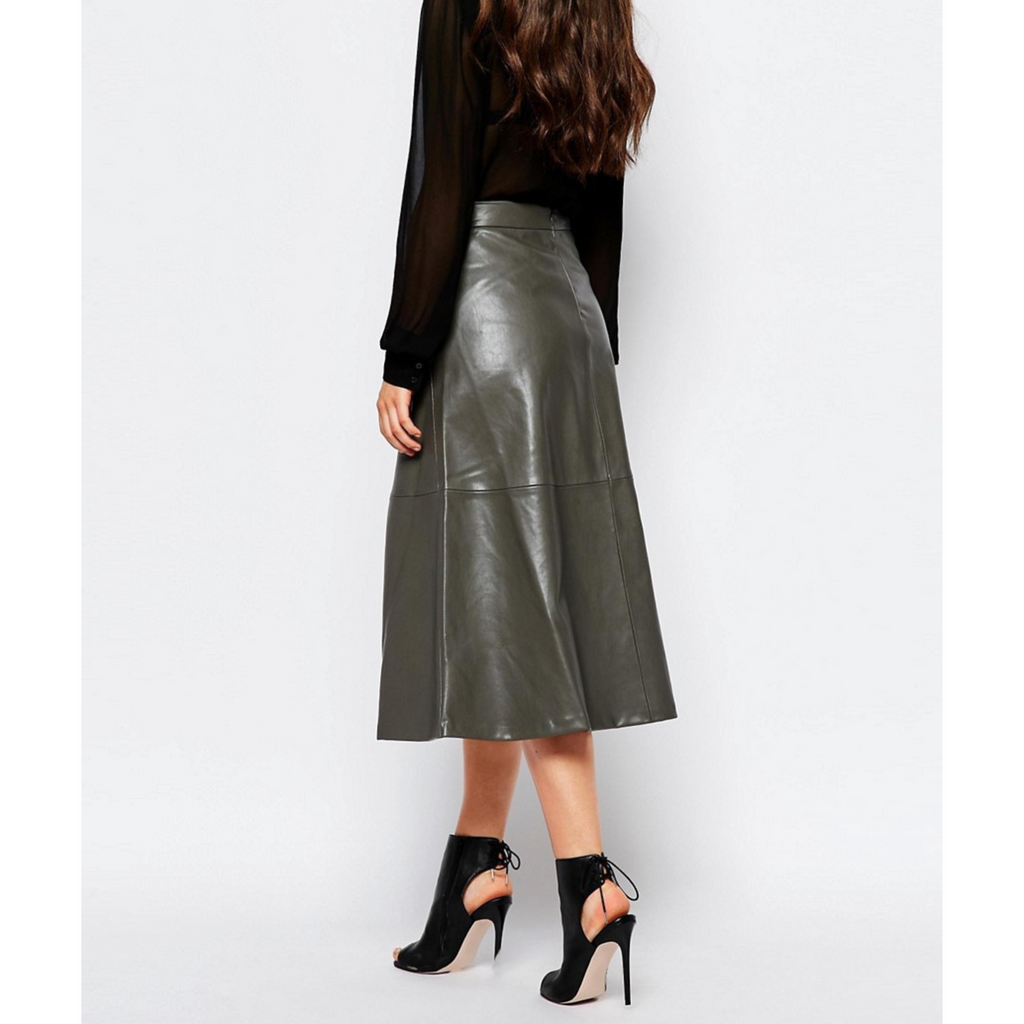 Women's Grey A Line Midi Leather Skirt | Hides&Cult