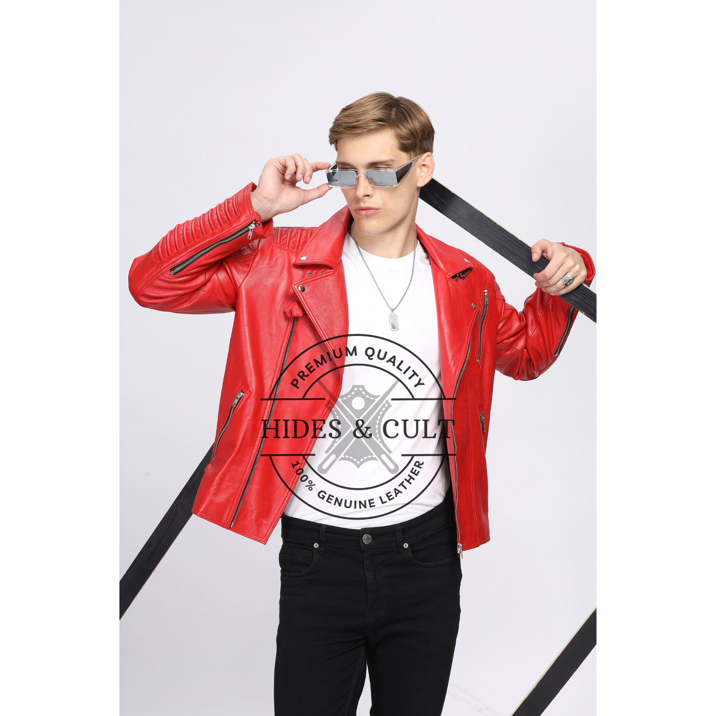 Mens Rich Red Slim Fit Motorcycle Biker Leather Jacket