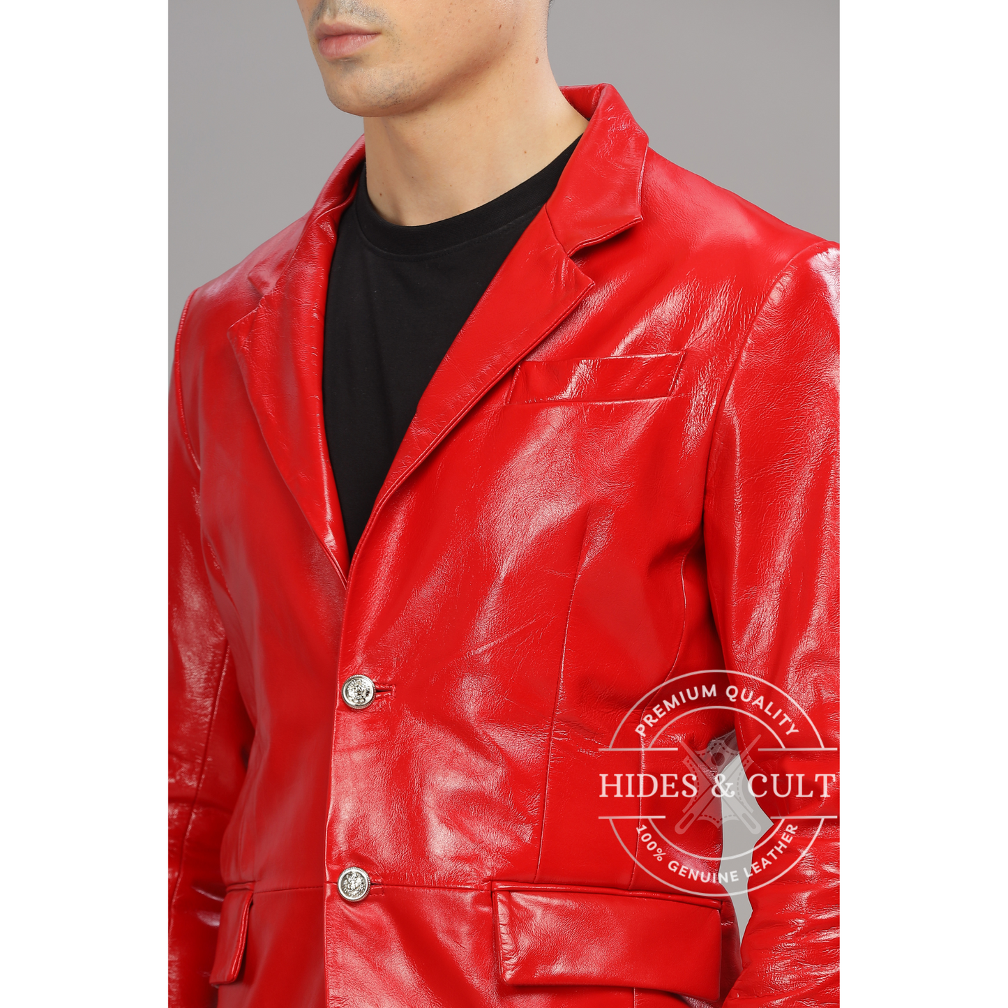 Men's Red Slim Fit Business Leather Blazer