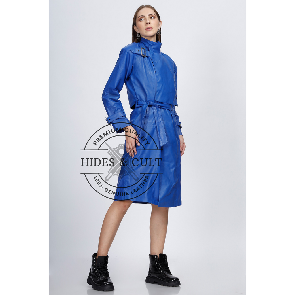 Womens Royal Blue Belted Coat